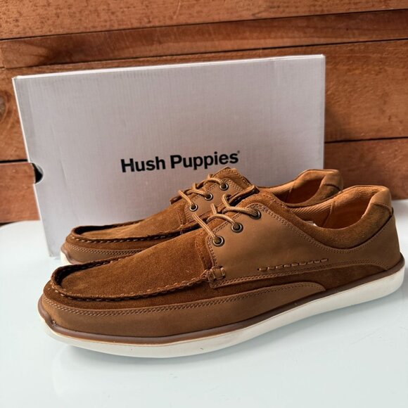 Hush Puppies Boat Shoes Mens Brown Suede Leather Lace Up Size 11 New NIB - Picture 2 of 10